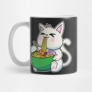 Anime Kawaii Ramen Eating White cat Japanese Noodles Mug